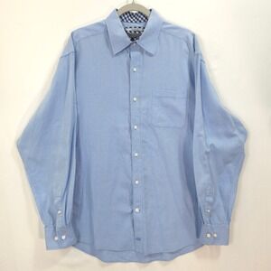 Johnston & Murphy Dress Shirt Tailored Fit Gingham Flip Cuff Blue Men XL Classic